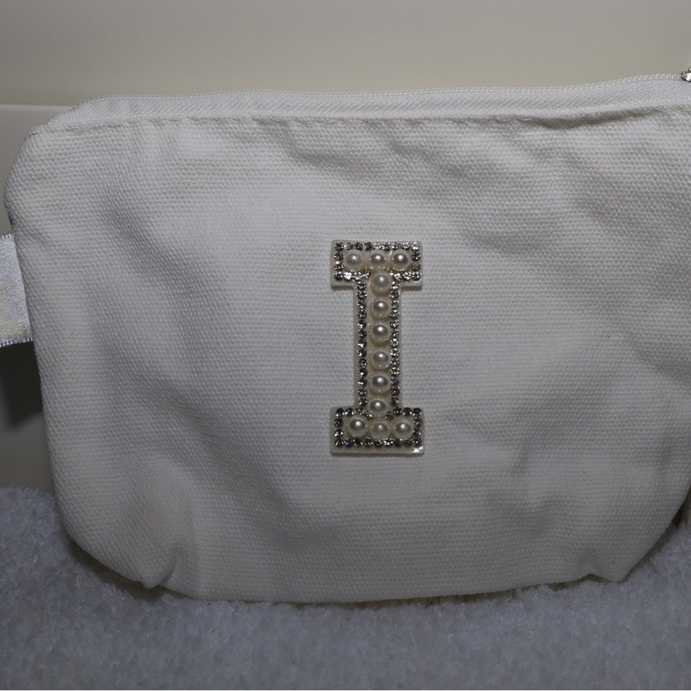 White (or black) Pouches with Pearl or rhinestone Initials